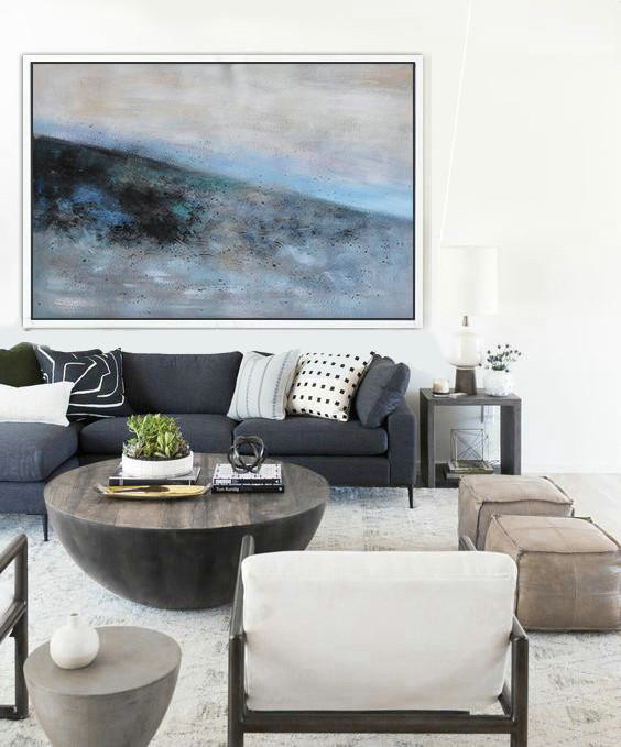 Handmade Large Contemporary Art,Oversized Horizontal Contemporary Art,Hand Paint Abstract Painting,Grey,Blue,Black.etc